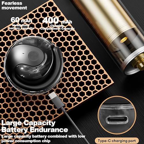 NEW Ultra Bone Conduction Earphones Open Earbuds with Immersive Audio Clear Call,Wireless Bluetooth Ear buds Stable Fit,Robust Bass,Sweat-Proof Sport Open-Ear Headphones with Mic,48H Playtime (Black)