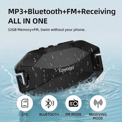 Tayogo Rock PRO W24 Swimming Headphones – Bone Conduction Waterproof Headphones for Swimming, 4-in-1 MP3 Player 32GB, Bluetooth 5.4, FM Radio (Black) - color: Black