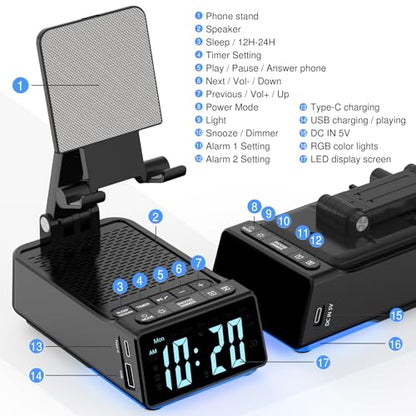 Cell Phone Stand with Wireless Bluetooth Speaker, HD Stereo Sound, Foldable - color: Dark