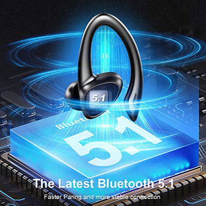 Wireless Earbud Sport in-Ear Bluetooth Headphones with Earhooks Detachable,Bluetooth 5.1 Ear Buds CVC8.0 Noise Cancelling Mic,Over Ear Wireless Earphones 36H Playtime,IP7 Waterproof Bluetooth Headset