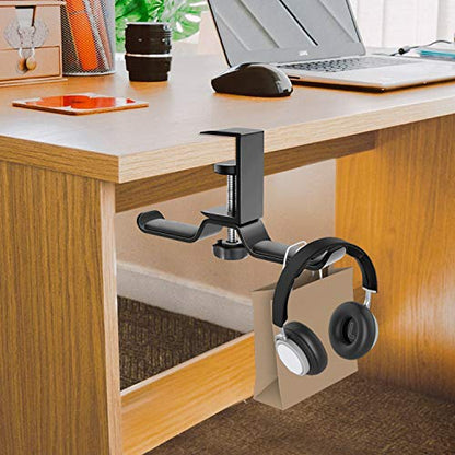 MoKo Headphone Hanger, Aluminum 360° Rotating Dual Headphone Stand Under Desk Headset Holder Earphone Mount with Adjustable Clamp for All Headphones,PC Gaming Headphone - Black