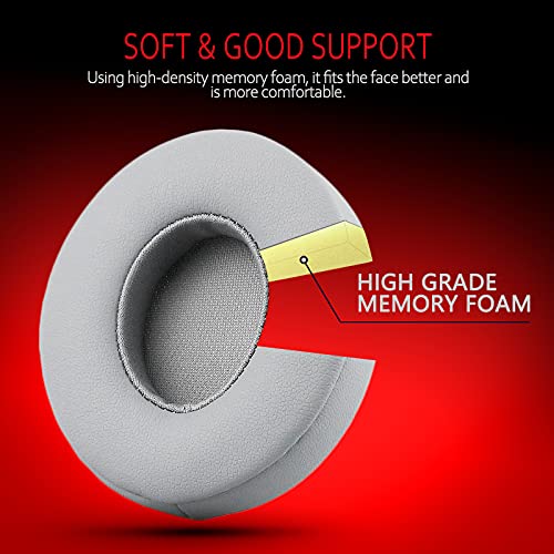 Krone Kalpasmos Earpad Replacement for Beats Solo 2 & 3 Wireless/Wired Headphone, Ear Cushion Premium Protein Leather Memory Foam with Kits, Superb Comfortable Easy to Install – Silver - color: Silver