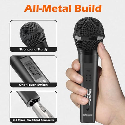 talomen Wired Microphone for Singing, Metal Female, ON/Off Switch, Professional Vocal Dynamic Mic with 20ft & 6.5ft XLR Audio Cable, Cardioid Studio Microfono for Podcasting and Recording, Black-L52