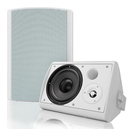 Herdio 6.5 Inches Outdoor Bluetooth Speakers Waterproof with Powerful Bass,Wall Mount Speakers Wired Weather Resistant for Patio Home Deck Porch Backyard 400 Watts(White) - color: White