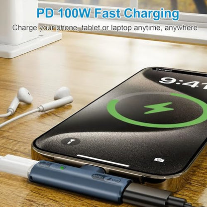 USB C Splitter with 100W Fast Charging Compatible with iPhone 16/15 Series | 2 in 1 Dual USB C Headphone and Charger Adapter USB3.2 10Gbps Data Transfer Compatible with Galaxy S24/S23, iPad, MacBook