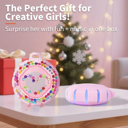 HEYSONG Bluetooth Shower Speaker + DIY Diamond Stickers – Great Gift for Girls - color: DIY Sticks+Pink Speaker