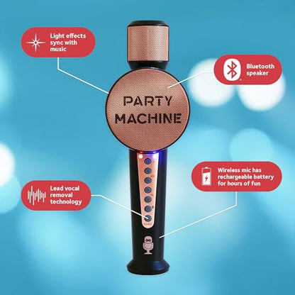 Singing Machine Wireless Karaoke Microphone for Kids & Adults, Party Machine Mic (Rose Gold) - Portable Handheld Bluetooth Microphone with Speaker & Voice Changer Effect - Karaoke Mic for Singing
