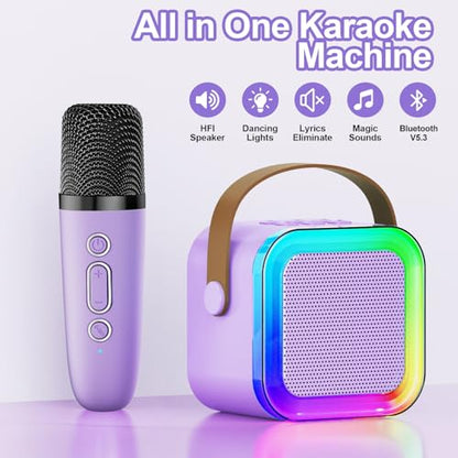 Kids Karaoke Machine Toy Ages 3-12, Wireless Mic BT Speaker, Purple - 1 Mic | Voice Changer, LED Party Lights, Duets, BT 5.3, Mini Rechargeable Portable, Christmas Birthday Gifts for Toddler Boys & Girls - color: Purple - 1