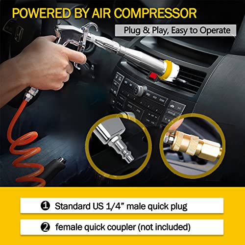 Car Cleaning Gun - High Pressure Air Blow Interior Detailing Kit With Air Duster Blower - Compressor Needed Tools (Silver)