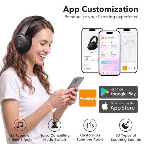 1Mii Hybrid Active Noise Cancelling Bluetooth Headphones with Hi-Res Audio | Over Ear Headphones Wireless Bluetooth 6.0, Low Latency Game Mode, Clear Calls, 100H Playtime, Comfortable for Travel, Office
