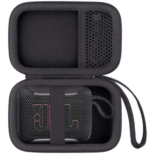 for JBL Go 5/4/3 Ultra Portable Speaker Hard Travel Case, Black | Protective Storage Bag with Mesh Pocket & Hand Strap, Shockproof EVA Carrying Box, Soft Lining - color: Black Case