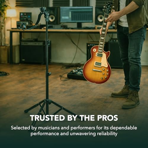 K&M Konig & Meyer 14760.000.55 Performer Electric Guitar Stand - Heavy Duty 2-way Height Adjustment - Felt-lined Instrument Support Arm Folding Guitar Stand Design - For Adult / Young Musicians