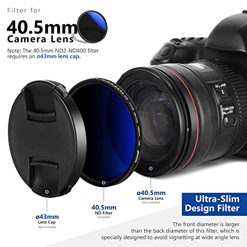 NEEWER 40.5mm MRC Variable ND Filter ND2-ND400, Neutral Density Adjustable ND Filter (0.3 to 2.7,1 to 9 Stops), Multi Layer Coated Optical Glass, Water Repellent & Scratch Resistant Ultra Slim Filter - size: 40.5mm
