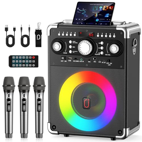 Karaoke Machine, Portable Bluetooth 5.3 Speaker with 3 Wireless Microphones for Adults, PA System with Echo Adjustment, Support TWS/TF Card/USB/AUX/TVs Connected for Home Party/Outdoor/Events etc - size: 3 Wireless Microphones