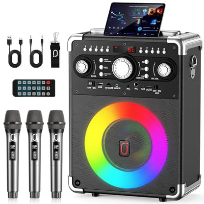 Karaoke Machine, Portable Bluetooth 5.3 Speaker with 3 Wireless Microphones for Adults, PA System with Echo Adjustment, Support TWS/TF Card/USB/AUX/TVs Connected for Home Party/Outdoor/Events etc - size: 3 Wireless Microphones