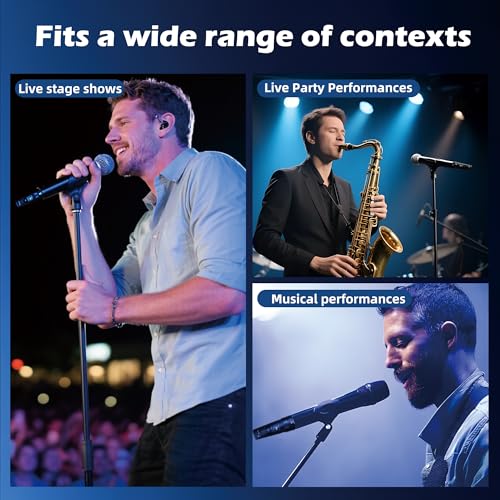 Ease of Use 2.4GHz Professional Wireless XLR Microphone System - 1 Receiver & 2 Transmitters, for Dynamic Mic, Audio Mixer, Electric Guitar & Bass