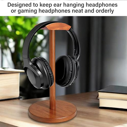 Solid Walnut Wood Headphone Stand with Storage Base | Universal Wooden Headset Holder for Gaming & Office,Compatible with Bose,Sony,Sennheiser,Razer,Beats,PS5