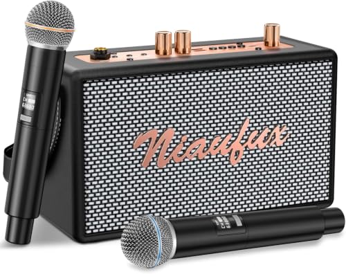 Karaoke Machine, Retro-Design Speaker with 2 Wireless Microphones for Adults & Kids, Portable Karaoke System for Home Party, Bluetooth/AUX/USB/TF/TWS Support, Gifts for Women & Girls - style: Black
