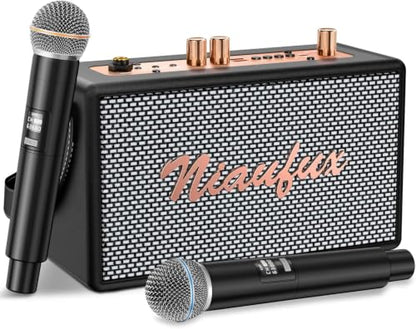 Karaoke Machine, Retro-Design Speaker with 2 Wireless Microphones for Adults & Kids, Portable Karaoke System for Home Party, Bluetooth/AUX/USB/TF/TWS Support, Gifts for Women & Girls - style: Black