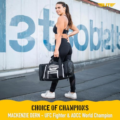 Elite Sports Boxing Gym Duffle Bag for MMA, BJJ, Jiu Jitsu gear,Duffel Athletic Gym Boxing Bag - color: Black