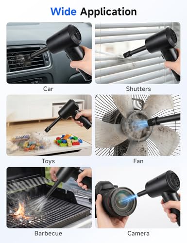 Compressed Air Duster,100000RPM Electric Air Duster for Computer Keyboard - color: Black