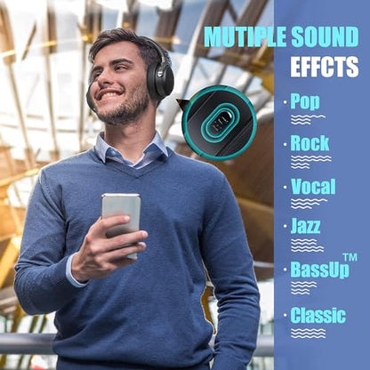 BERIBES Bluetooth Headphones Over Ear Wireless HiFi Stereo Headsets 65H 6EQ | Bluetooth 6.0,with Built-in HD Mic,Foldable Lightweight,Comfort Fit,Fast Charging,Deep Bass for Home Office Cellphone PC Ect. - color: Black