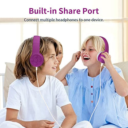 Toddler Bluetooth Headphones, Foldable Kids Wireless Headset with Built-in Mic, Volume Limiting Headphones, Comfort Ear Cushions for Children Online Learning, Travel & Entertainment (Purple) - color: Purple