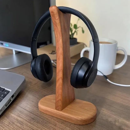 Walnut Wood Headphone Stand, Universal Wooden Headset Holder, Desktop Display Hanger for All Over-Ear Headphones, Elegant Desk Organizer for Gamers and Audiophiles