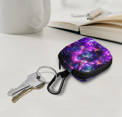 WIRESTER Portable Wireless Headphone Case, Earphone Storage Bag Carrying Case, Earbud Holder with Black Carabiner Compatible with Airpods - Purple Nebula Galaxy - color: Purple Nebula Galaxy