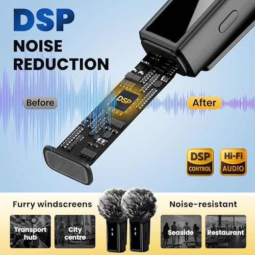 CAHAYA Microphone for iPhone Mic: YouTube Wireless Lavalier Microphone with Noise Cancelling & Charging Case 3-in1 USB-C/Lightning for PC iPhone Android 24H Battery for TikTok Vlog Studio Mic