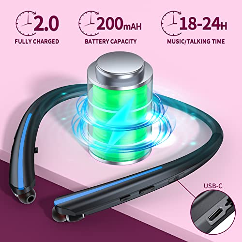 Bluetooth Headphones Retractable, Wireless Earbuds Neckband IPX5 Sweatproof, Bluetooth Headset with Microphone Vibration Call, Stereo Noise Cancelling Earphones (Black Blue) - color: black blue