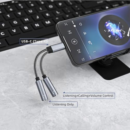 Jadebones 2 Pack USB C to Dual 3.5mm Female Headphone Splitter