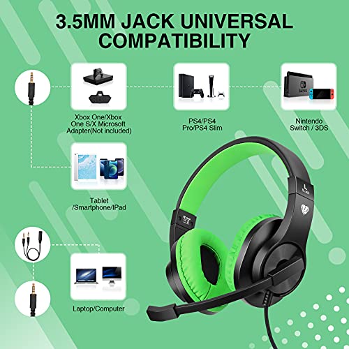 BlueFire 3.5mm Bass Stereo Over-ear Gaming Headphone PS4 Gaming Headset with Microphone and Volume Control Compatible with PS4 / New Xbox One / Xbox One S / Xbox One X / PC（Green） - color: Green