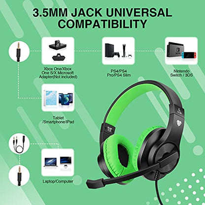 BlueFire 3.5mm Bass Stereo Over-ear Gaming Headphone PS4 Gaming Headset with Microphone and Volume Control Compatible with PS4 / New Xbox One / Xbox One S / Xbox One X / PC（Green） - color: Green