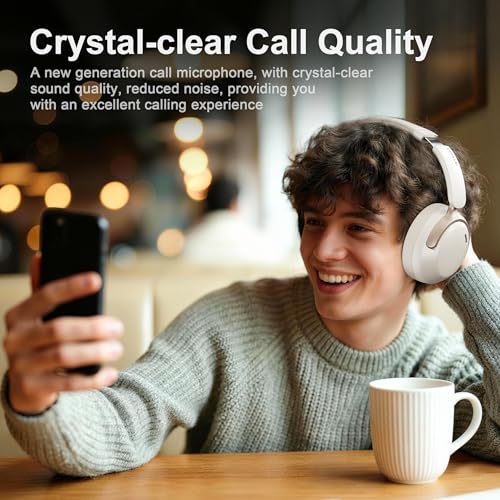 LORELEI QC30 Hybrid Active Noise Cancelling Headphones,Over-Ear Wireless Bluetooth,Beige Protein Leather, Active Noise Control & Transparency Mode,Deep Bass, Built-in Mic - color: Beige White