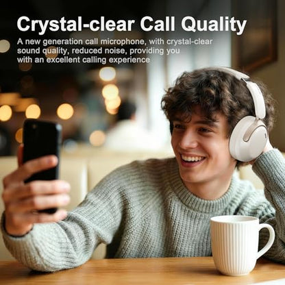 LORELEI QC30 Hybrid Active Noise Cancelling Headphones,Over-Ear Wireless Bluetooth,Beige Protein Leather, Active Noise Control & Transparency Mode,Deep Bass, Built-in Mic - color: Beige White