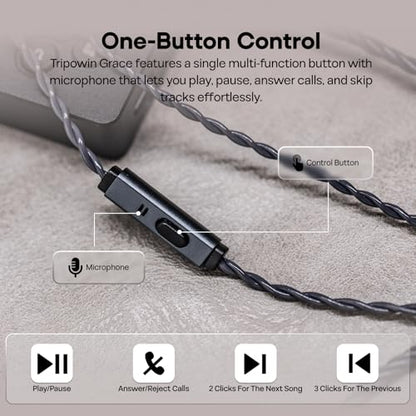 Linsoul Tripowin Grace Silver-Plated OFC in Ear Earphone Cable w/Mic | 1.25m Length, 3.5mm Audio Plug for Audiophile Replacement Cable, MMCX - style: MMCX