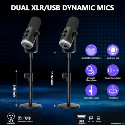 M100 2‑Person Podcast Equipment Bundle,XLR/USB Dynamic Mics & Audio Mixer - color: Two dynamic mics bundle