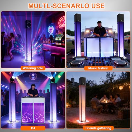 Adjustable Moving Head Light Totem Stands. Totem Light Stand, Adjustable 38.58-68.8 in, Black/White Scrims, Carry Bags, 35mm Speaker Mount, for for DJs & Event Lighting - color: White