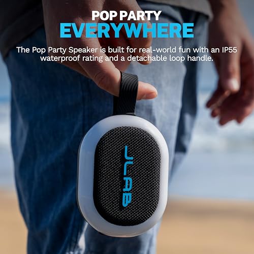 JLab, Pop Party, Portable Bluetooth Speaker, Waterproof IP55, Customizable RGB LED, Black - color: Midnight Black