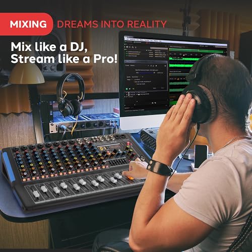 Pyle 12-Channel Console Style Audio Mixer with Bluetooth - DJ Sound Controller, 8 XLR / Combo Inputs, Sub Out, +48V Phantom, USB-A In, 16 DSP Effects, MP3 Player, 7-Band EQ - PMXU128BT - style: 12 Channel Pro