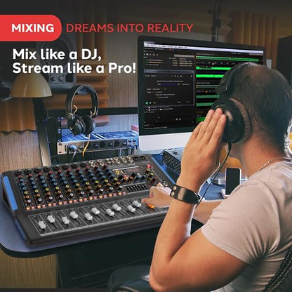 Pyle 12-Channel Console Style Audio Mixer with Bluetooth - DJ Sound Controller, 8 XLR / Combo Inputs, Sub Out, +48V Phantom, USB-A In, 16 DSP Effects, MP3 Player, 7-Band EQ - PMXU128BT - style: 12 Channel Pro