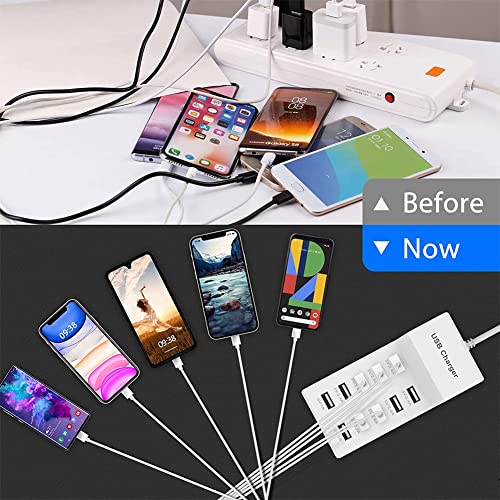 10-Port USB Wall Charger Station with Rapid Charging Auto Detect Technology Safety Guaranteed Family-Sized USB Ports for Multiple Devices Smart Phone Tablet Laptop Computer