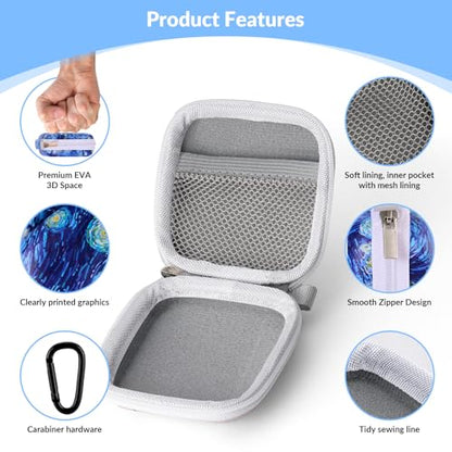 Unique Patterned Portable EVA Earbud Case with Carabiner | Printed Earbud Holder With Sturdy Carabiner, Multi-Use Storage For Earphones, Headphones, SD Cards & Small Electronic Chips - color: Starry Sky