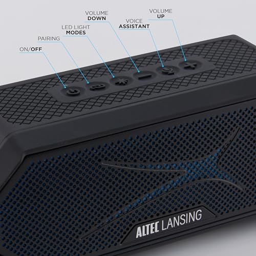 Altec Lansing Magnetic Bluetooth Speaker HYDRAJOLT 2.0, Waterproof IP67, 12W Output Power, 16H Battery, Multicolor LED, 100ft Wireless Range, Voice Assistant, USB-C Quick Charge - color: Black/Royal Blue