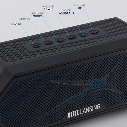 Altec Lansing Magnetic Bluetooth Speaker HYDRAJOLT 2.0, Waterproof IP67, 12W Output Power, 16H Battery, Multicolor LED, 100ft Wireless Range, Voice Assistant, USB-C Quick Charge - color: Black/Royal Blue