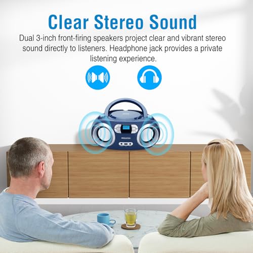 MEGATEK Portable CD Player Boombox with Bluetooth & FM Radio – Blue Jay | USB Playback, Clear Stereo Sound, AUX Input, Headphone Jack, CD-R/RW & MP3-CD Support, LCD Display, AC/Battery Powered - color: Blue Jay