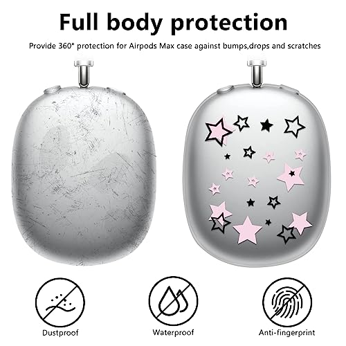 Silicone Case for AirPods Max Headphones, Clear Star Soft TPU Ear Cups Cover/Ear Pad Cover/Headband Protection for Apple AirPods Max USB-C/Lightning (2024/2020) (Pink Stars)