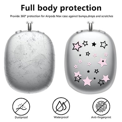 Silicone Case for AirPods Max Headphones, Clear Star Soft TPU Ear Cups Cover/Ear Pad Cover/Headband Protection for Apple AirPods Max USB-C/Lightning (2024/2020) (Pink Stars)