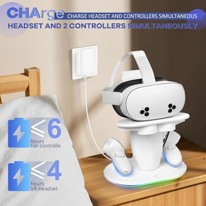 HURRA Charging Dock Compatible with Meta Quest 3S/3/2/Pro, RGB Fast Charging Vertical Stand for Headset & Controllers, with 2 Rechargeable Batteries, USB-C Charger & Cable - size: Charging Station for Quest 2/3/3S